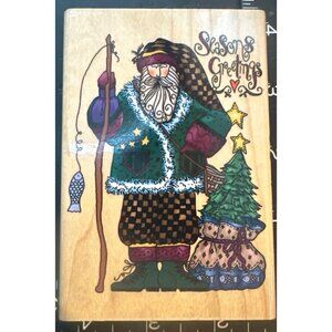 Fishing Santa Claus Seasons Greetings Rubber Stamp By Alma Lynne Designs Inkadin